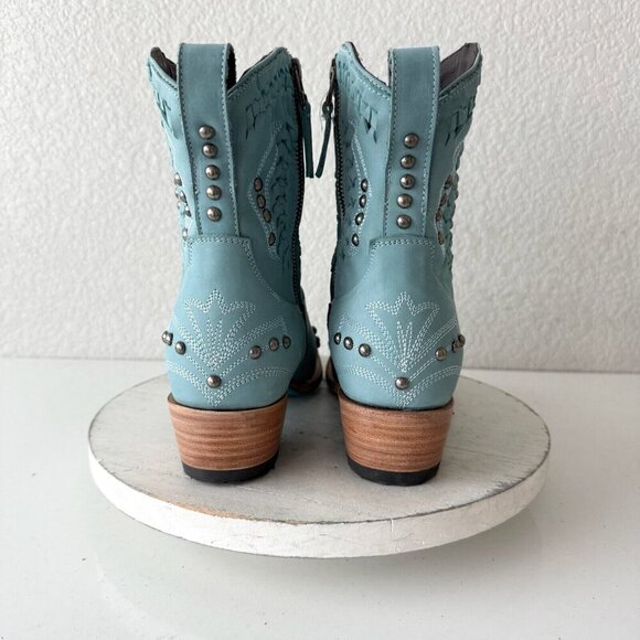 Lane COSSETTE Womens Cowboy Booties 11 Blue Leather Cowgirl Western Short Boots - Picture 3 of 13